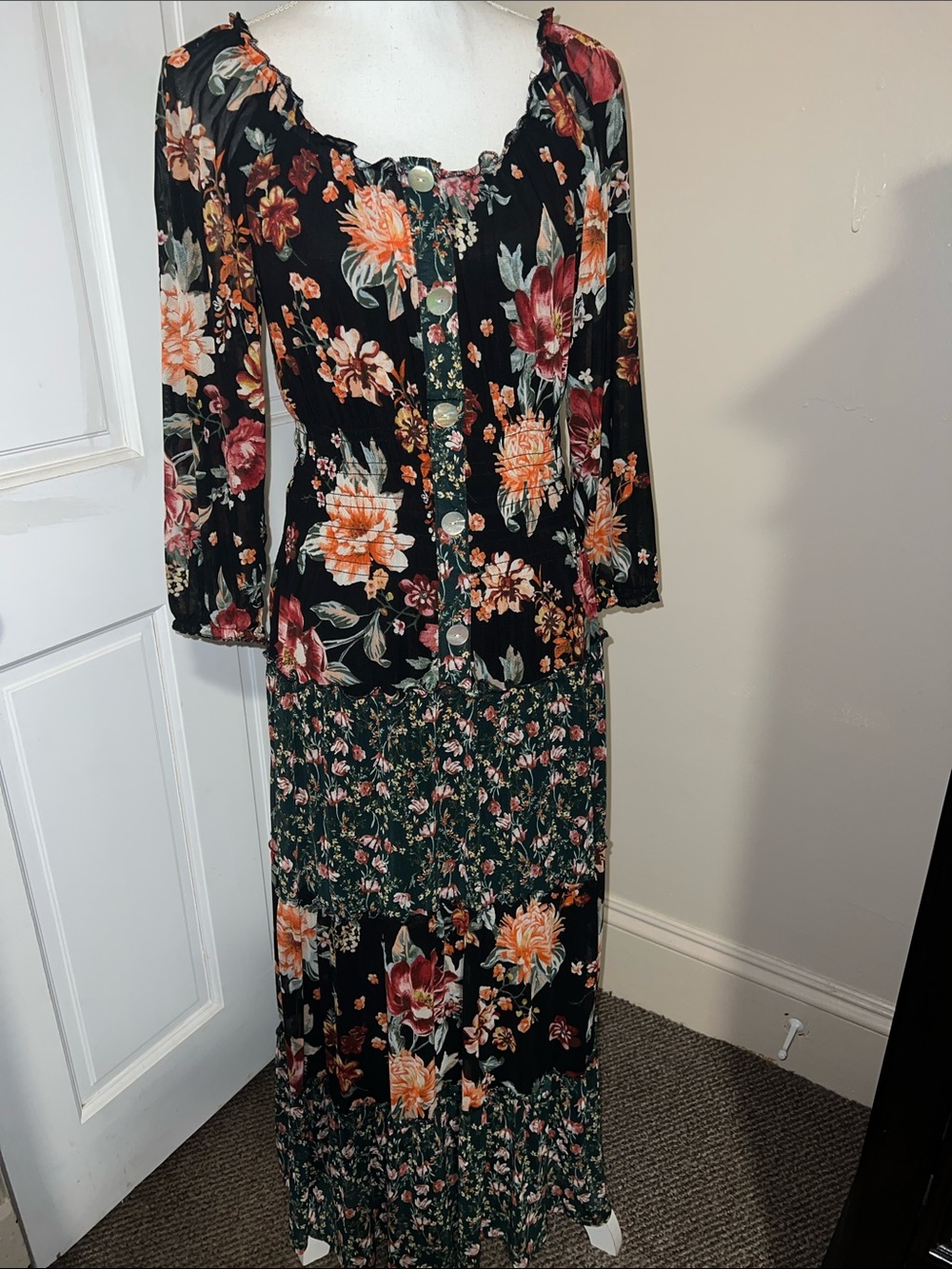 Floral Button-Front Maxi Dress